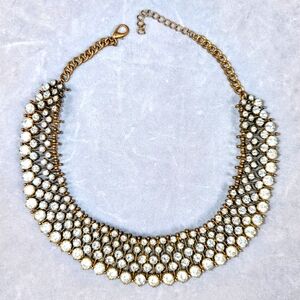 Crystal Statement Collar Necklace – Gold Tone, Adjustable Choker 15-18 Inches